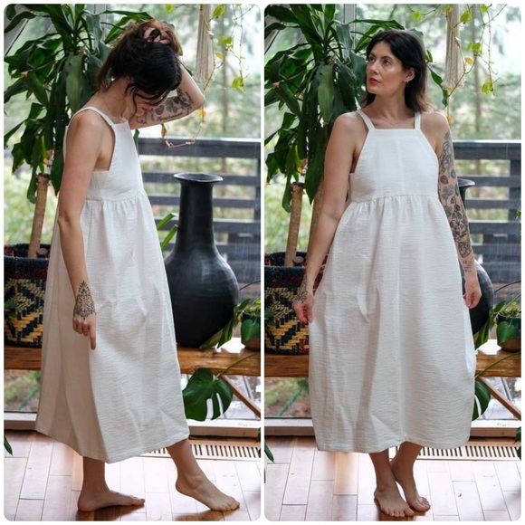 New! Rachel Comey Fresco Square- Neck Bib Dress is White Foam 🤍 Medium